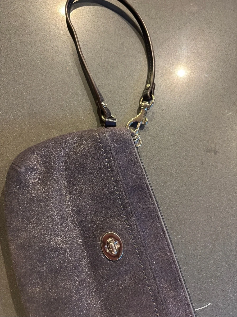 Coach Designer navy Black metallic Suede Wristlet htf